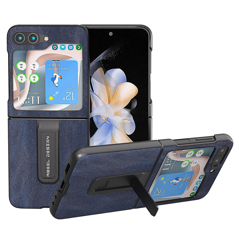 ABEEL For Samsung Galaxy Z Flip5 5G Cowhide Texture Phone Case PU Leather Coated PC Kickstand Cover ABEEL For Samsung Galaxy Z Flip5 5G Cowhide Texture Phone Case PU Leather Coated PC Kickstand Cover